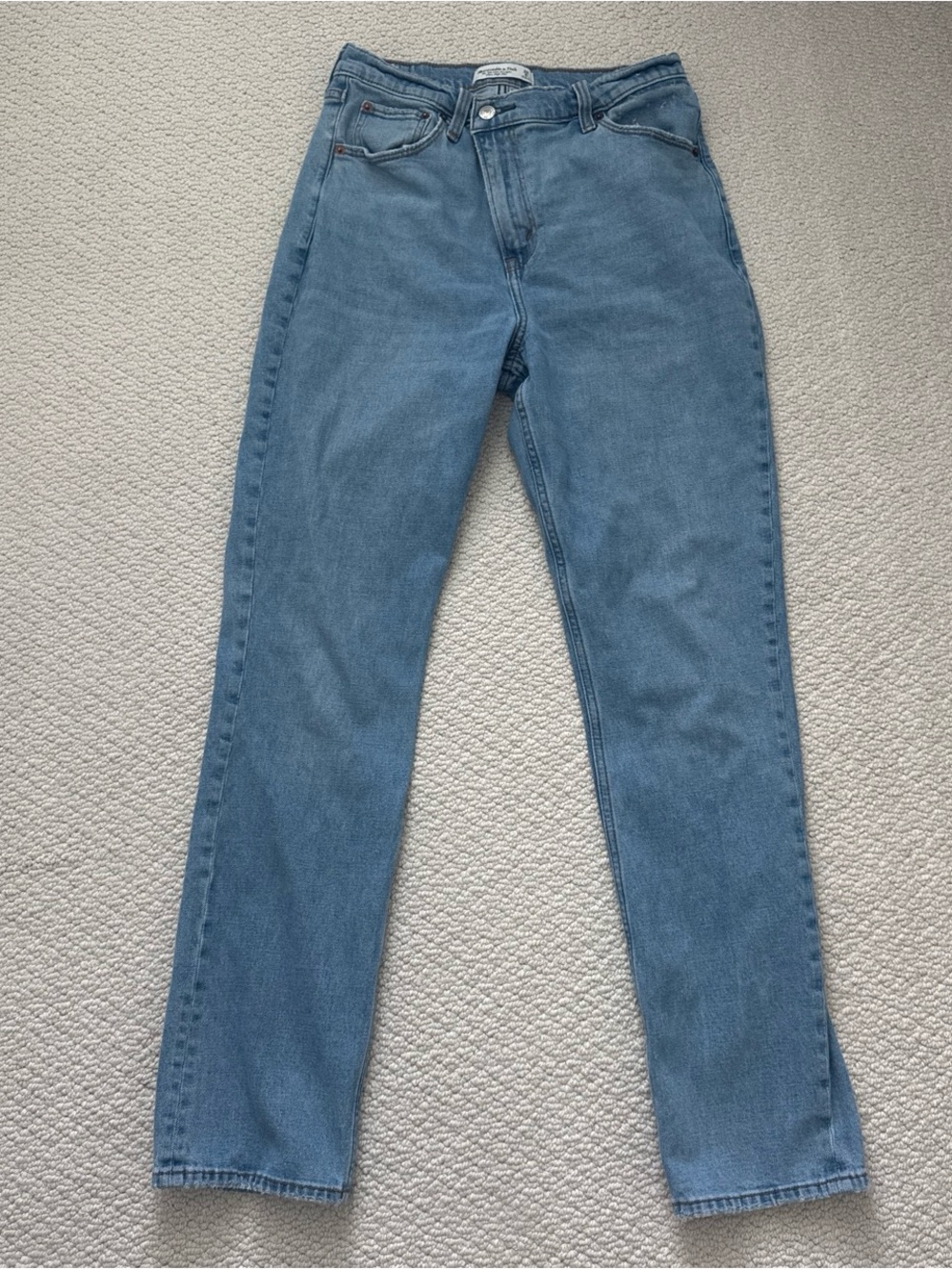 Abercrombie & Fitch Women's Straight Leg Asymmetrical Zipper Light Blue Jeans